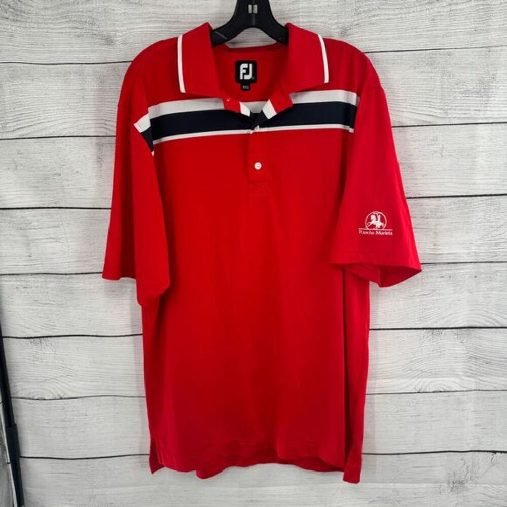 Footjoy Polo Shirt Men's Large Red Golf Rancho Murieta Logo Striped Performance